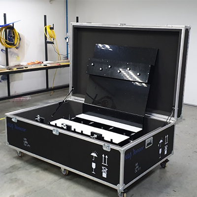 Large crate with custom foam packaging.