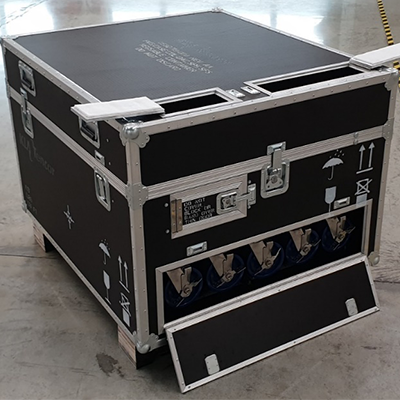 Large black crate.